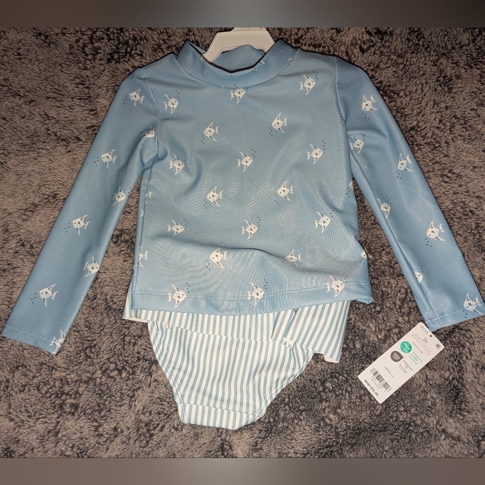 CARTER'S Toddler Light Blue Shark Rashguard Set 2T NWT